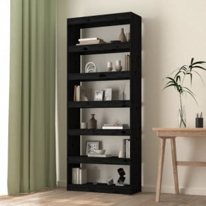 Bibliotecă/Separator cameră negru 80x30x199,5 cm lemn masiv pin - V808207V - Img 2