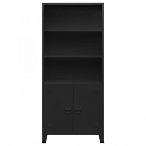 Bibliotecă tip industrial, negru, 80x32x180 cm, oțel - V339631V