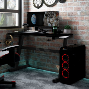 Birou de gaming LED cu picioare în formă de Z negru 90x60x75 cm - V325418V - Img 2