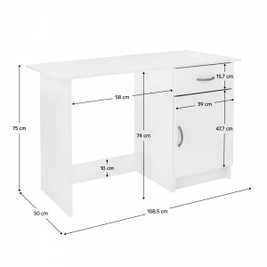 Birou, măsuţă, masă PC, albă, 108 cm - TP42405 - Img 10