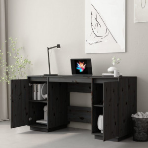 Birou, negru, 140x50x75 cm, lemn masiv de pin - V814328V - Img 3