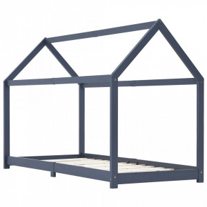 Cadru de pat pentru copii, gri, 80 x 160 cm, lemn masiv de pin - V283353V - Img 2