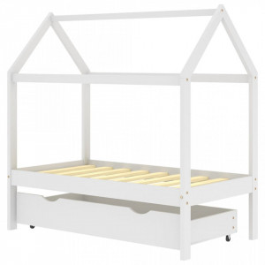 Cadru pat copii cu un sertar, alb, 70x140 cm, lemn masiv de pin - V322139V - Img 1