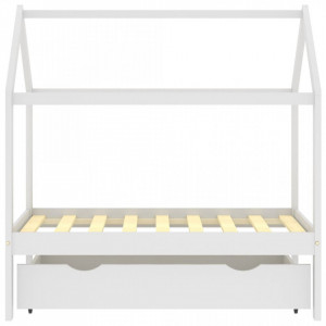 Cadru pat copii cu un sertar, alb, 70x140 cm, lemn masiv de pin - V322139V - Img 3