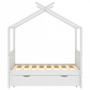 Cadru pat de copii cu un sertar, alb, 70x140 cm, lemn masiv pin - V322148V - Img 3