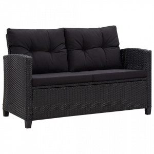 Canapea de gradina cu 2 locuri cu perne, negru, 124 cm, poliratan - V46155V