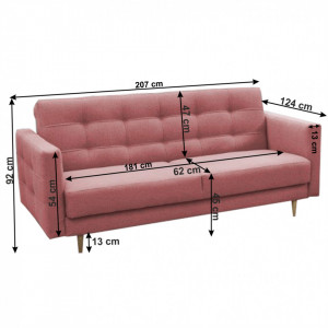 Canapea tapiţată 3+1+1, material textil roz învechit, 207x94x92 cm - TP263347 - Img 6