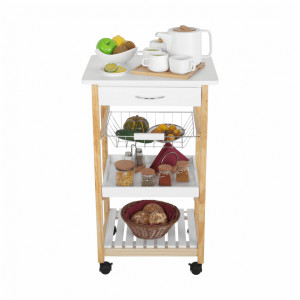 Carucior de servire, alb/natural, 50x40x83 cm - TP255861 - Img 7