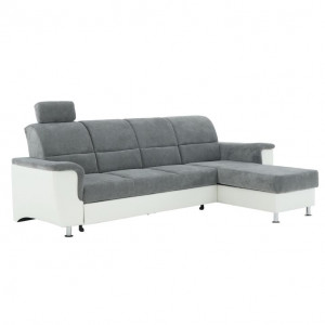 Colţar mic, piele ecologică alb/material textil gri, model dreapta, 260x86/106x168 cm - TP149896 - Img 1