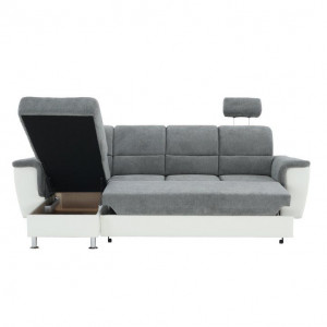 Colţar mic, piele ecologică alb/material textil gri, model stânga, 260x86/106x168 cm - TP149895 - Img 8