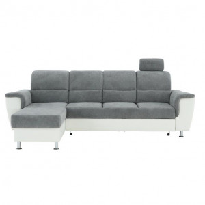 Colţar mic, piele ecologică alb/material textil gri, model stânga, 260x86/106x168 cm - TP149895 - Img 13