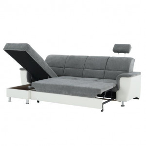 Colţar mic, piele ecologică alb/material textil gri, model stânga, 260x86/106x168 cm - TP149895 - Img 3