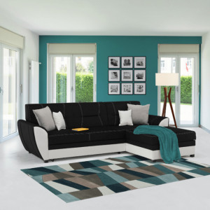 Colţar, piele ecologică albă și material textil negru, model dreapta, 250x83x160 cm - TP96985 - Img 9