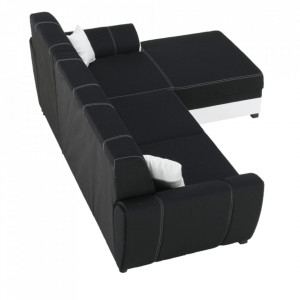 Colţar, piele ecologică albă și material textil negru, model dreapta, 250x83x160 cm - TP96985 - Img 15