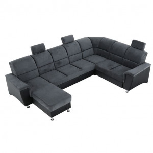 Colţar, piele ecologică negru/material, model dreapta, 325x86/106x168/217 cm - TP149898 - Img 5