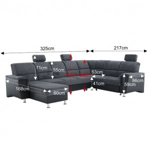 Colţar, piele ecologică negru/material, model dreapta, 325x86/106x168/217 cm - TP149898 - Img 10