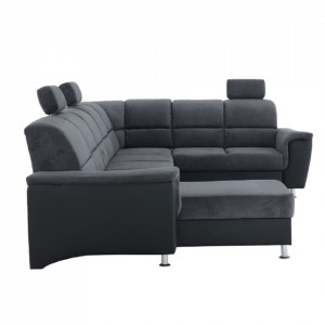 Colţar, piele ecologică negru/material, model dreapta, 325x86/106x168/217 cm - TP149898 - Img 17