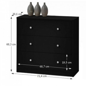 Comodă, 3 sertare, 72,4x68,3x30,1 cm, negru - TP106516 - Img 4