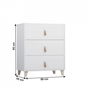 Comodă cu 3 sertare albă, 80x45x95 cm - TP303194 - Img 2