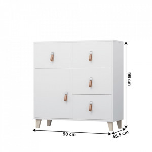 Comodă cu 4 sertare și 1 dulap, albă, 90x45x96 cm - TP303195 - Img 3