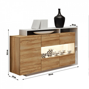 Comodă cu 4 sertare și 1 dulap, stejar și alb, 155x93x30-44 cm - TP285309 - Img 3
