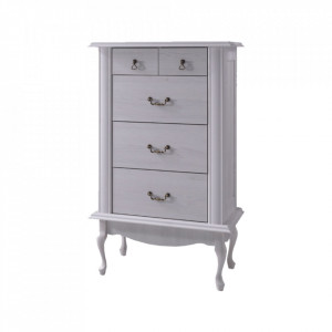 Comodă înaltă cu 5 sertare, alb antichizat, 75x47x125 cm - TP264739 - Img 1