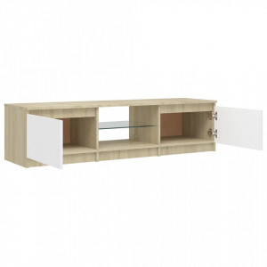 Comodă TV cu lumini LED, alb/stejar sonoma, 140x40x35,5 cm - V804297V - Img 4