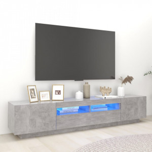 Comodă TV cu lumini LED, gri beton, 200x35x40 cm - V3081910V - Img 2