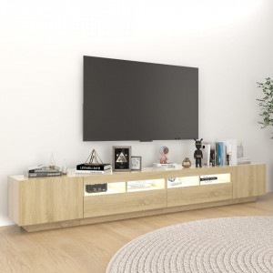 Comodă TV cu lumini LED, stejar Sonoma, 260x35x40 cm - V3081918V - Img 3