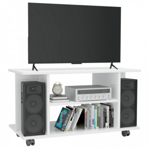 Comoda TV cu rotile, alb foarte lucios, 80 x 40 x 40 cm, PAL - V800195V - Img 3