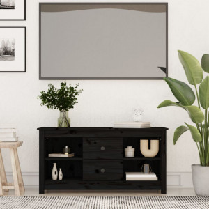 Comodă TV, negru, 103x36,5x52 cm, lemn masiv de pin - V814573V - Img 2