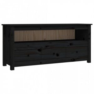 Comodă TV, negru, 114x35x52 cm, lemn masiv de pin - V821506V