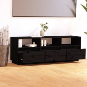 Comodă TV, negru, 140x37x50 cm, lemn masiv de pin - V813434V - Img 3
