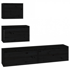 Comode TV, 4 buc., negru, lemn masiv de pin - V3100148V