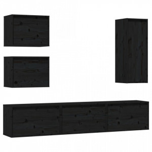 Comode TV, 6 buc., negru, lemn masiv de pin - V3100188V - Img 1