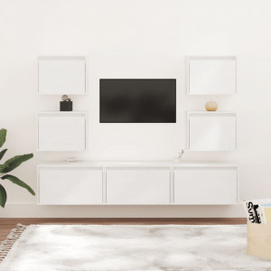 Comode TV, 7 buc., alb, lemn masiv de pin - V3100225V - Img 2