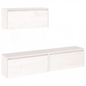 Comode TV, alb, 3 buc., lemn masiv de pin - V3100135V