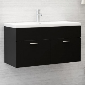 Dulap cu chiuvetă încorporată, negru, lemn prelucrat - V3070839V - Img 2