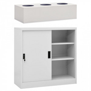 Dulap cu ușă glisantă și jardinieră, gri deschis, oțel - V3095264V - Img 2