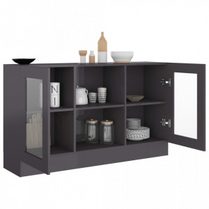 Dulap cu vitrina, gri extralucios, 120 x 30,5 x 70 cm, PAL - V802794V - Img 4