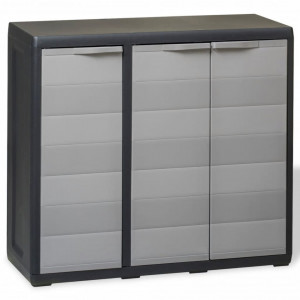 Dulap de depozitare pentru gradina, cu 2 rafturi, negru si gri - V43705V