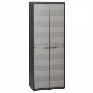 Dulap de depozitare pentru gradina, cu 3 rafturi, negru si gri - V43703V