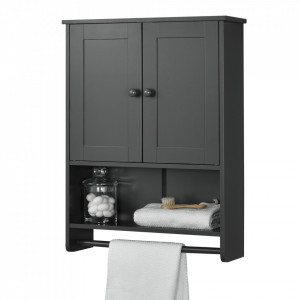 Dulap de perete pentru baie Steyr DG, 65 x 48,7 x 14,5 cm, MDF/gri inchis, cu 2 usi si suport pentru prosop - P72127674