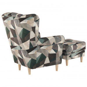 Fotoliu cu taburet, material maro-verde cu modele - TP211110 - Img 16