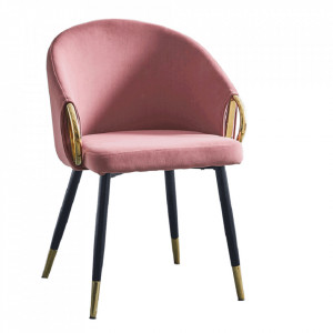 Fotoliu design, ţesătură de catifea roz / crom auriu - TP297897 - Img 1