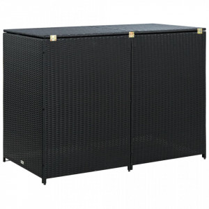 Magazie dublă pentru pubele, poliratan, negru, 148x80x111 cm - V43887V - Img 4