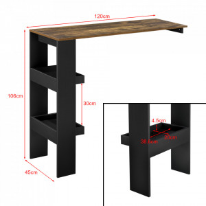 Masa bar Bromolla SED, 120 x 45 x 106 cm, PAL/melamina, negru/stejar inchis, cu doua rafturi, montabila pe perete - P73294015 - Img 2