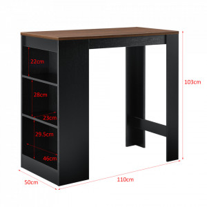 Masa-Bar cu rafturi, 110 x 50 x 103 cm, negru/efect lemn de nuc - P71908780 - Img 2