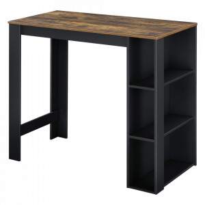 Masa bar Danderyd SH, 120 x 60 x 105,5 cm, PAL melaminat, negru, cu blat masa lemn stejar, cu trei rafturi - P73294021 - Img 1