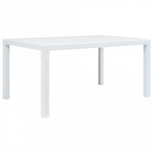 Masa de gradina, alb, 150 x 90 x 72 cm, plastic, aspect ratan - V45604V